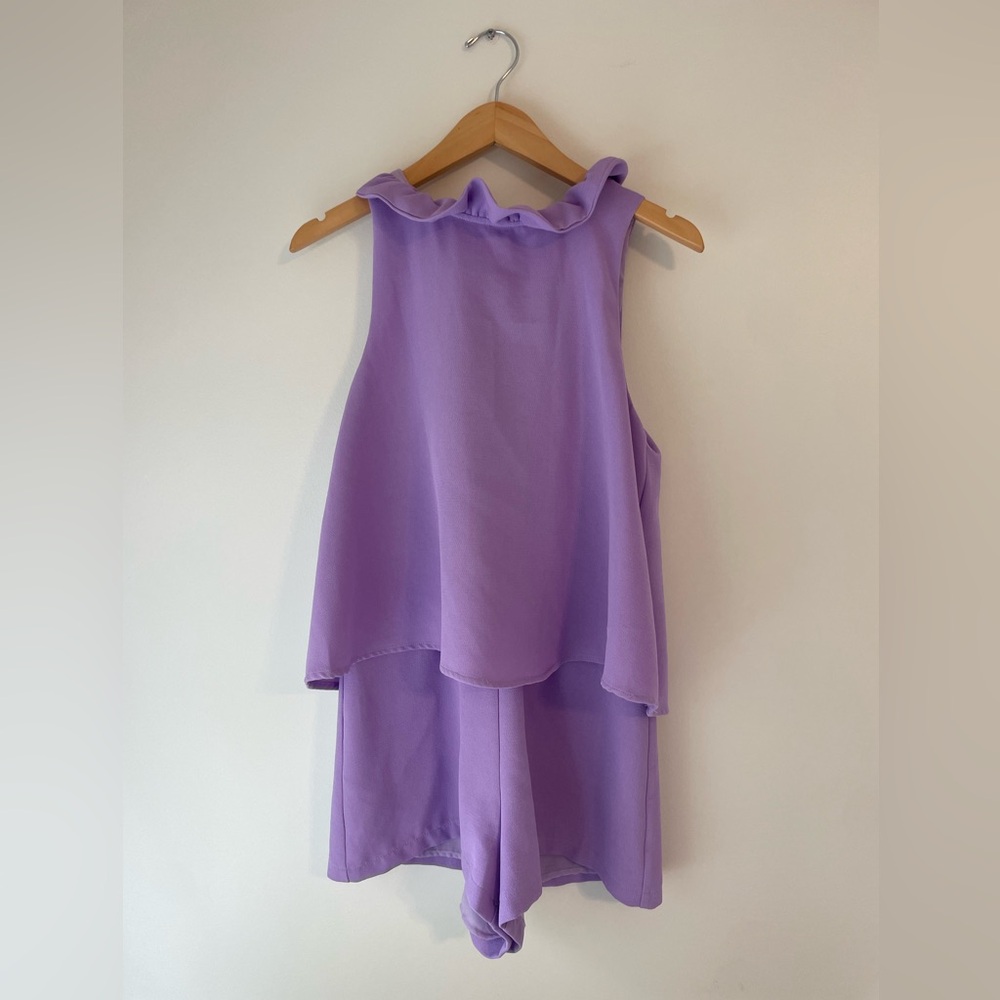 Sleeveless Ruffled Purple Romper